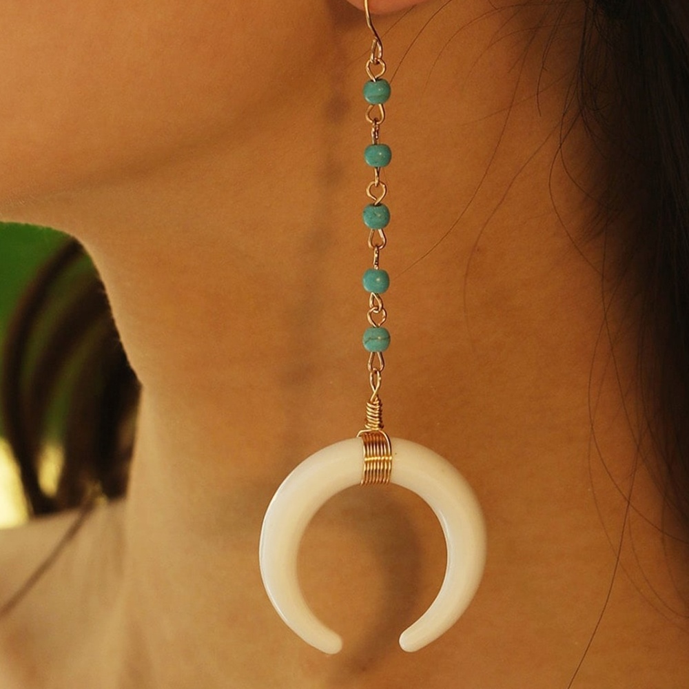 Moon and Seed Boho Drop Earrings
